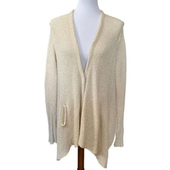 Free People ivory Open Weave Cardigan Shark Hem v neck XSmall - Picture 2 of 8
